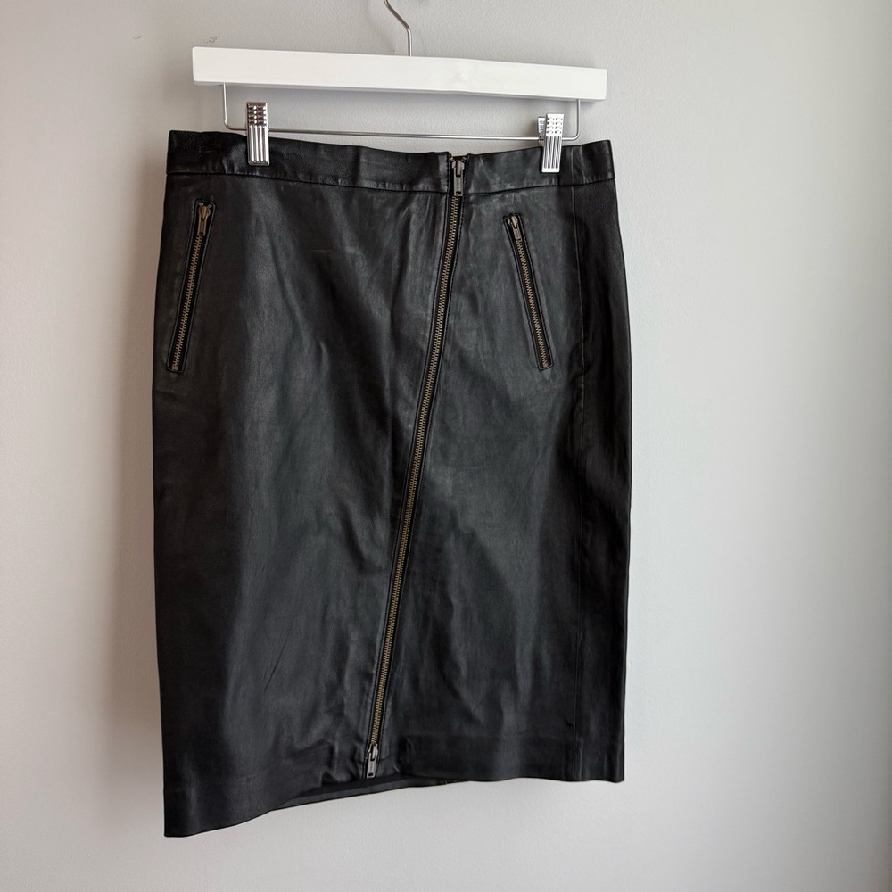 J. Crew Black Leather Zipper Design Skirt